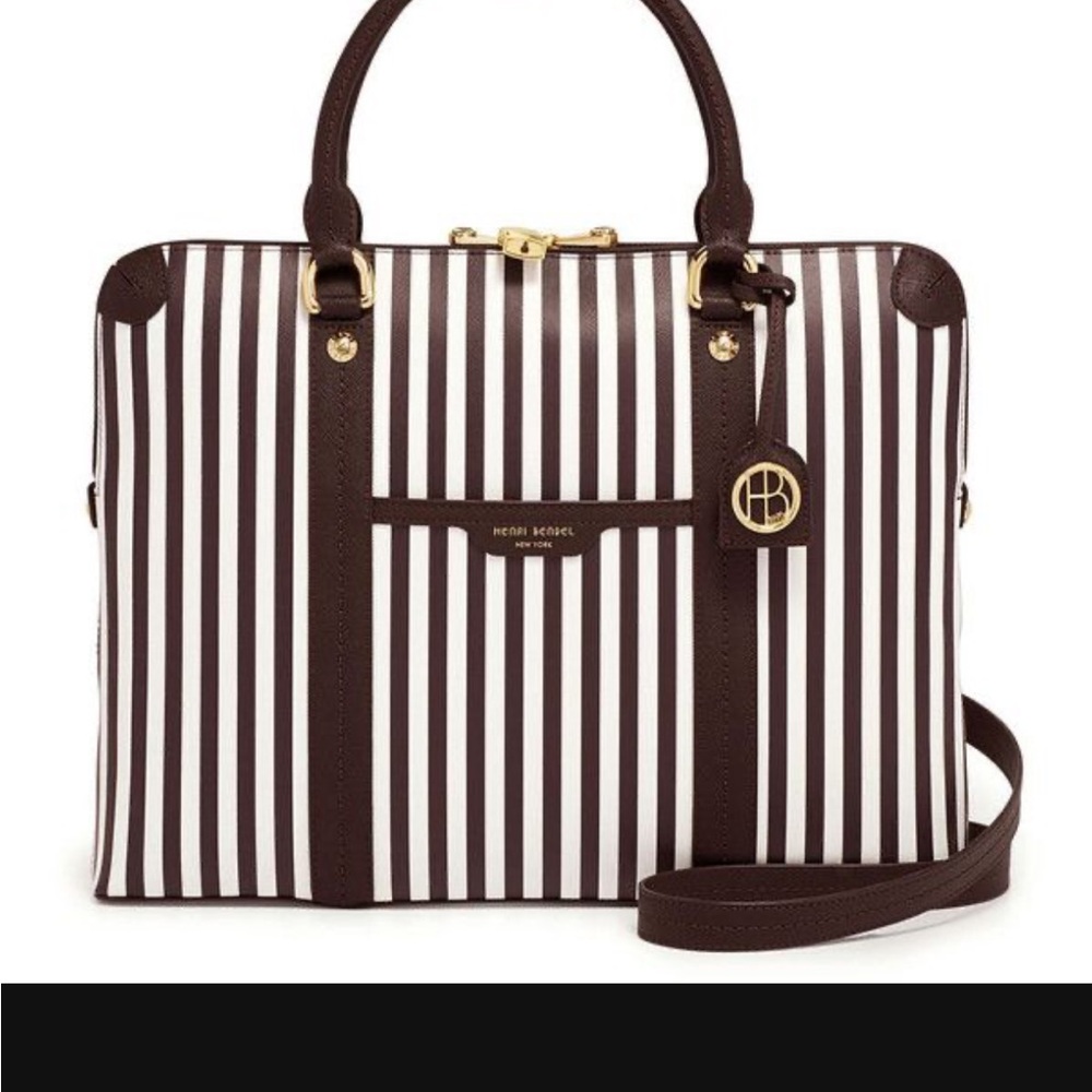Henri Bendel Brown and White Striped Women's Brief Case